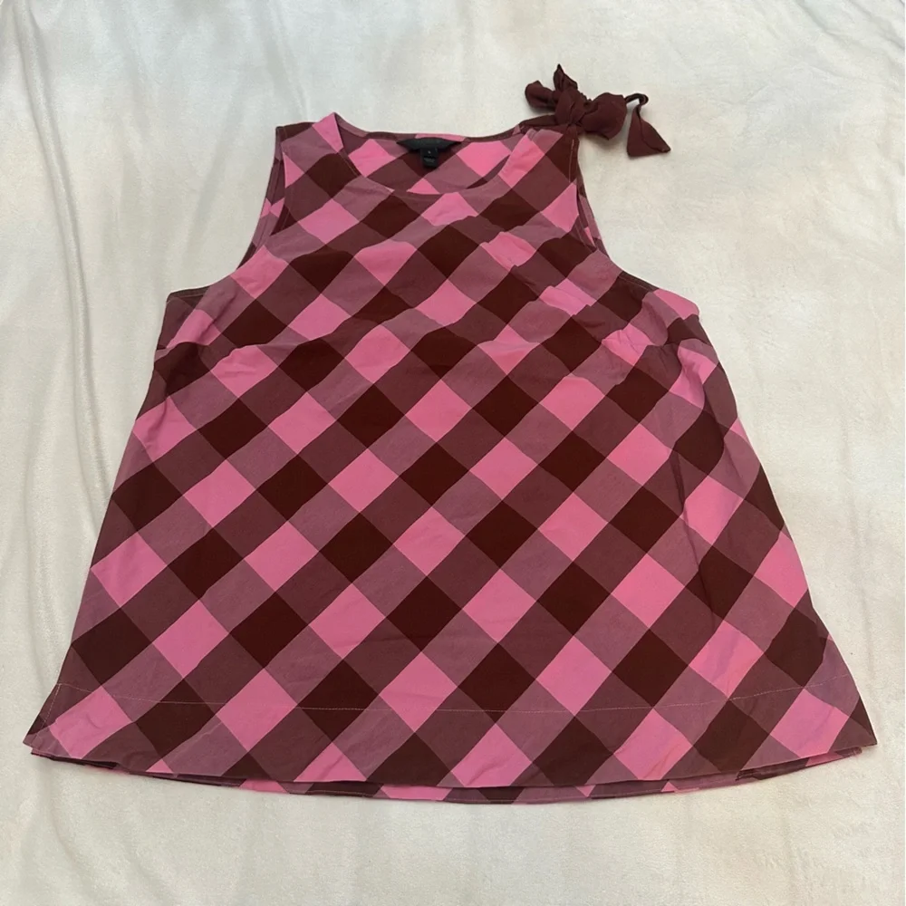 J. Crew bow shoulder top oversized gingham Pink 51300 - Picture 2 of 9